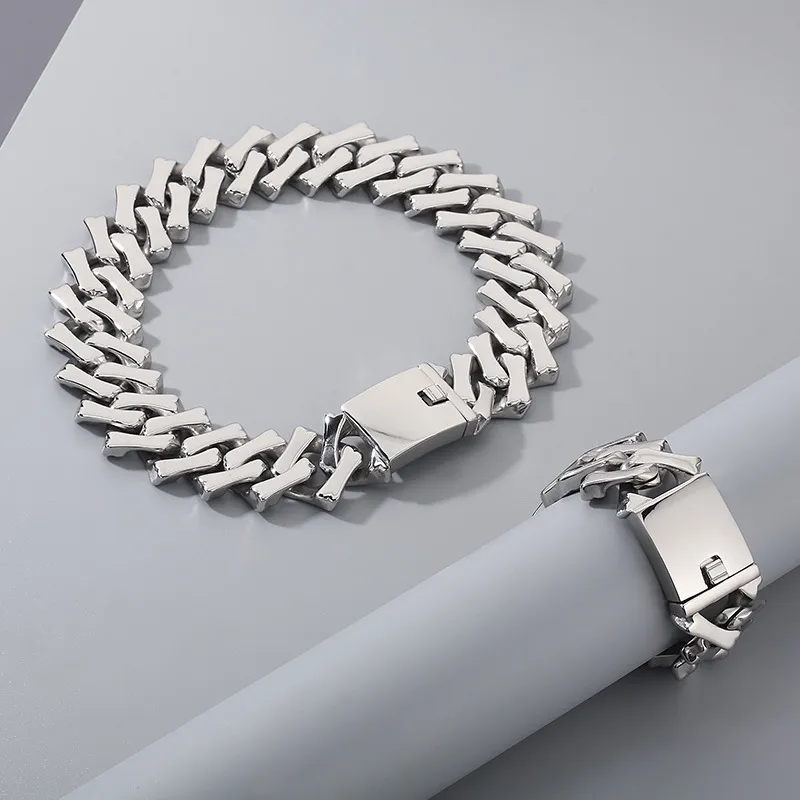 Hip Hop Personalized Stainless Steel Thick Diamond Classic Cuban Chain Men's and Women's Bracelet Necklace