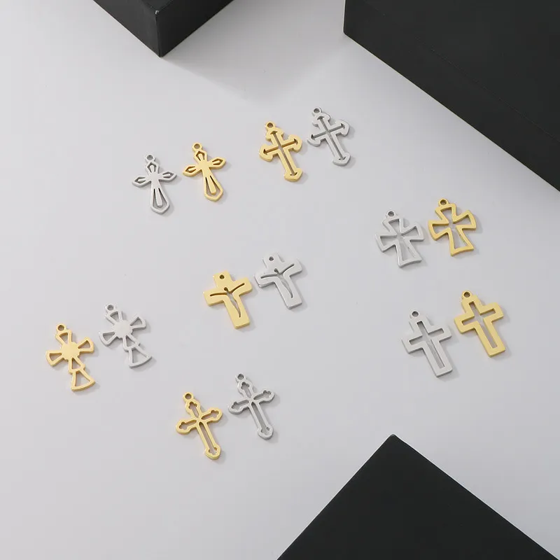Stainless Steel Hollow Cross Pendant, Personalized Trendy Necklace, DIY Jewelry Accessories