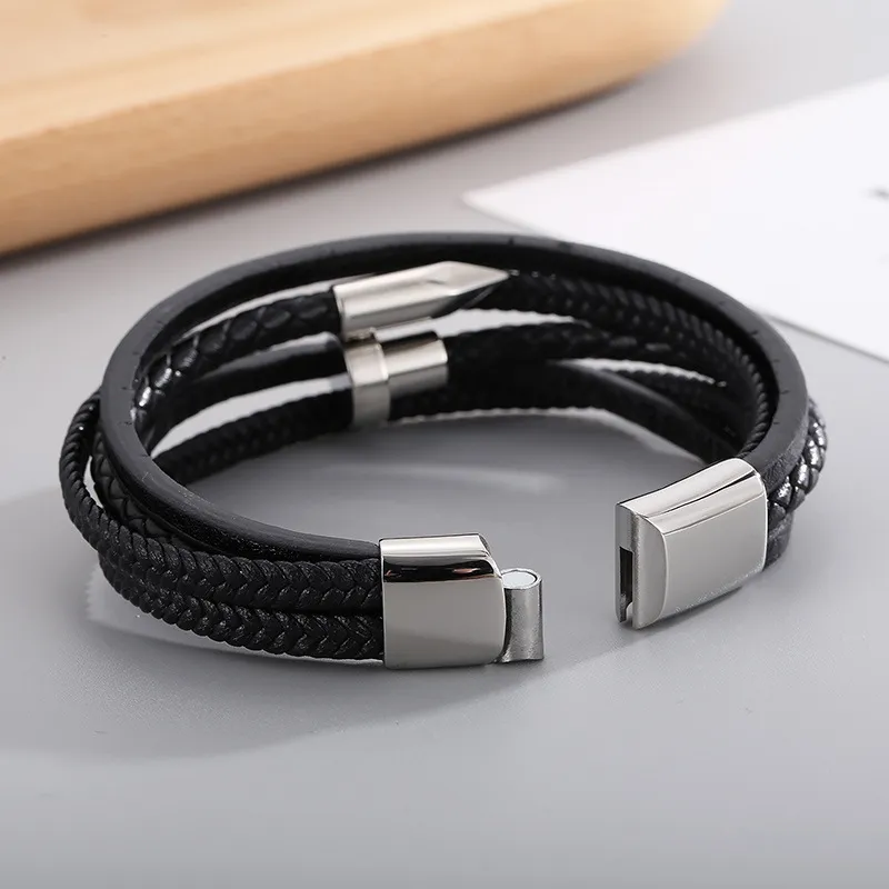 Jewelry Wholesale Stainless Steel Nails Creative Multi-Layer Woven Leather Bracelet