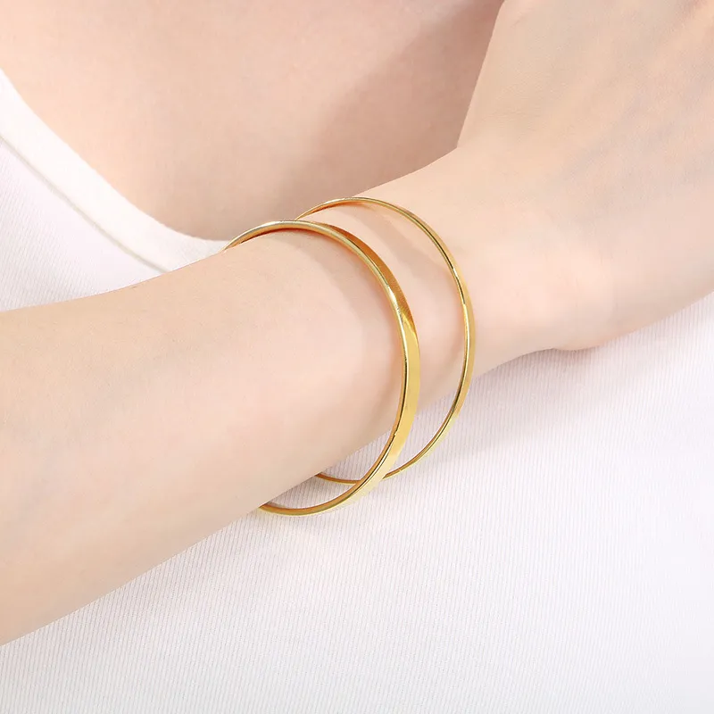 Classic Fashion Plain Circle Smooth Stainless Steel Multi Layer Stacked Polishing Bracelet Jewelry Wholesale