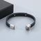 Jewelry Wholesale Men's Trendy Stainless Steel Geometric Curved Plate with Logo Engraved Leather Bracelet