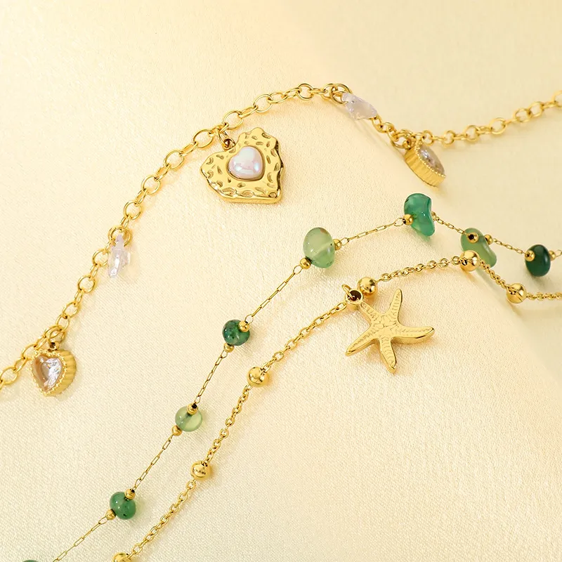 Stainless Steel Anklet Chain with Heart-Shaped Starfish Element Foot Decoration