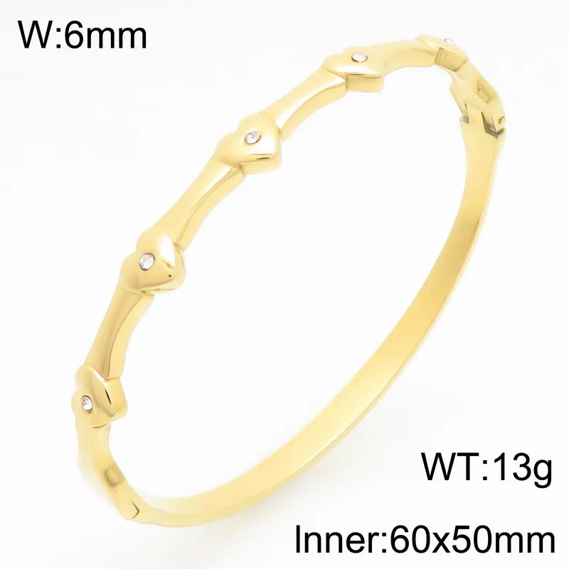 Diamond-Encrusted Bamboo-Shaped Stainless Steel Bracelet, a Unique and Luxurious Starry Heart-Shaped Bangle