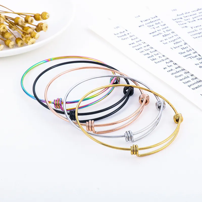 Factory Wholesale Adjustable Steel Wire Coil Bracelets Multi-Color Adjustable Stainless Steel Bangles for Women