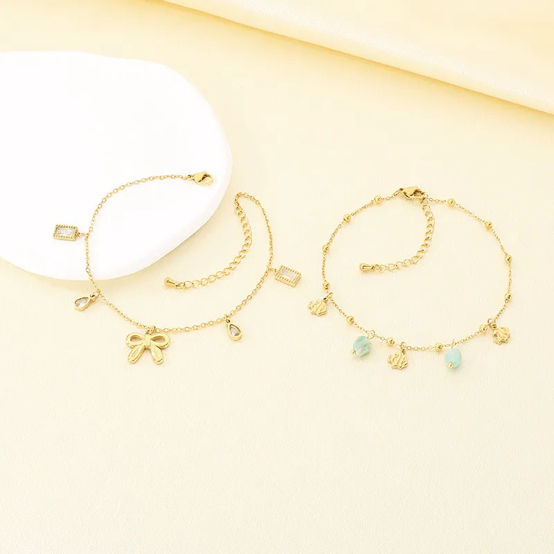 Fresh Sweet Vacuum 18K Gold Plated Stainless Steel Anklet Forest Girl DIY Tassel Foot Chain
