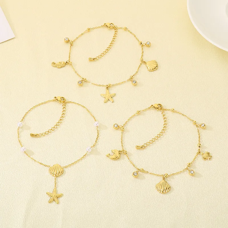 Stainless Steel Starfish Shell Pendant Anklet Chain Women's Fashion Jewelry