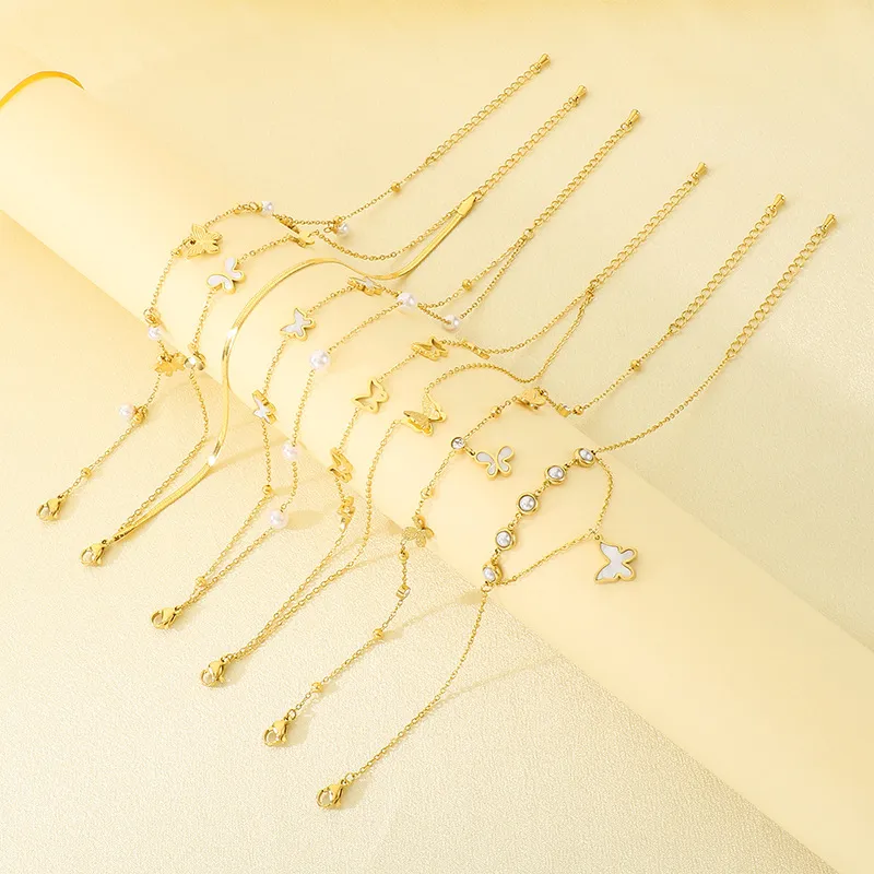 Stainless Steel Butterfly Pendant Anklet Chain Women's Fashion Jewelry