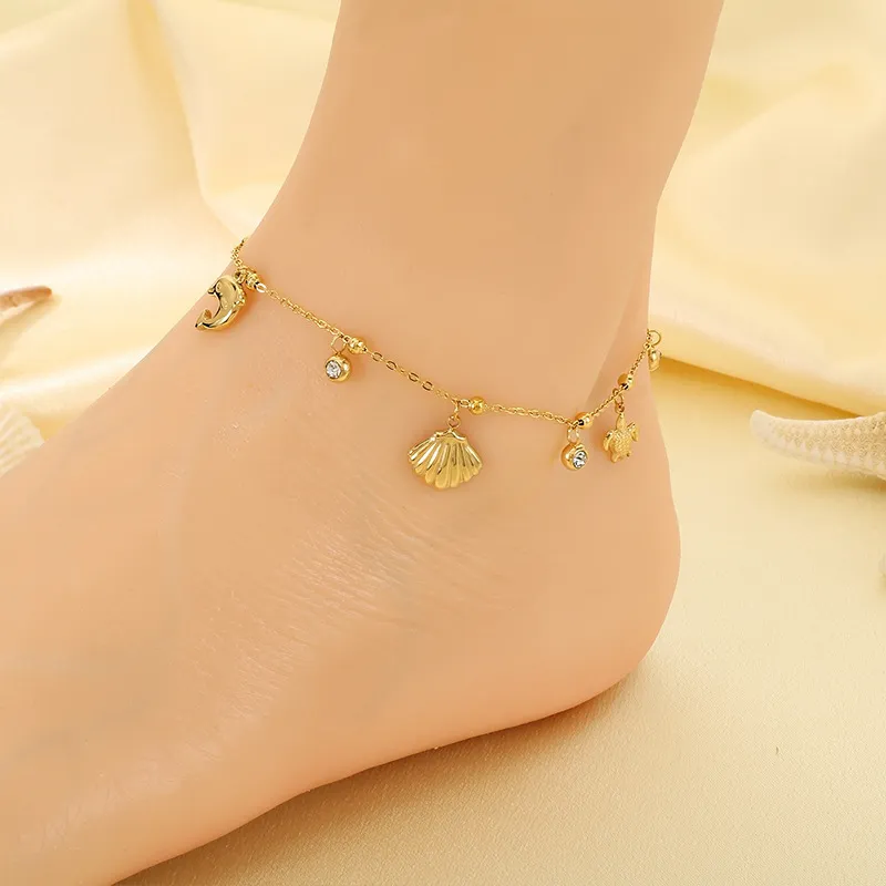 Stainless Steel Starfish Shell Pendant Anklet Chain Women's Fashion Jewelry