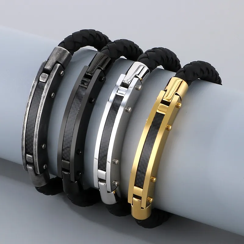 European and American Fashion Personality Stainless Steel Creative Woven Bracelet Men's Leather Bracelet