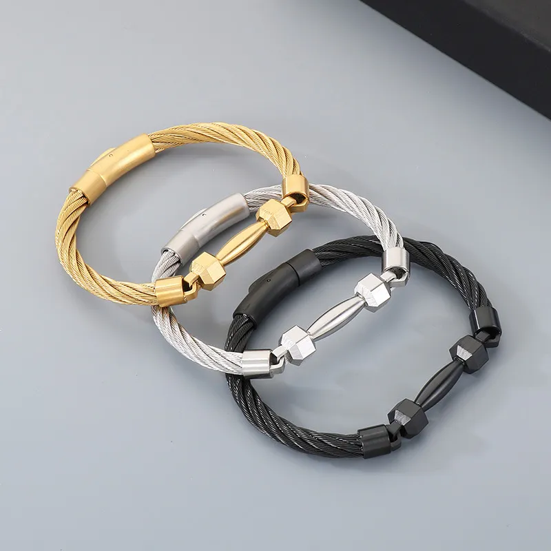 Trendy and Personalized Stainless Steel Creative Barbell Men's Steel Wire Bracelet Jewelry