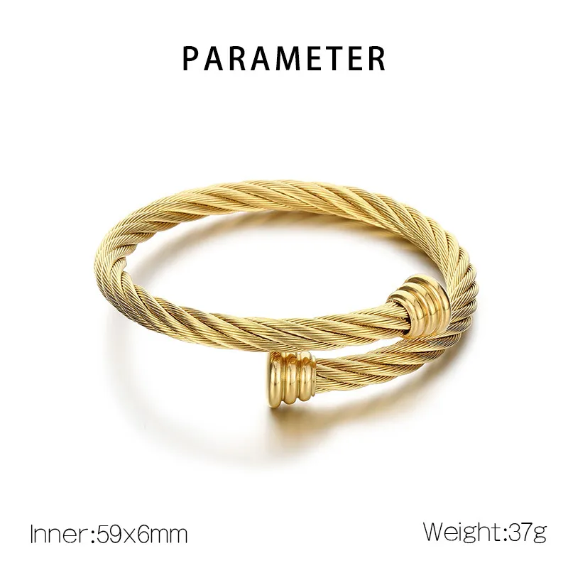 Personalized Stainless Steel Winding Geometric Steel Wire Rope Open Bangle Accessories
