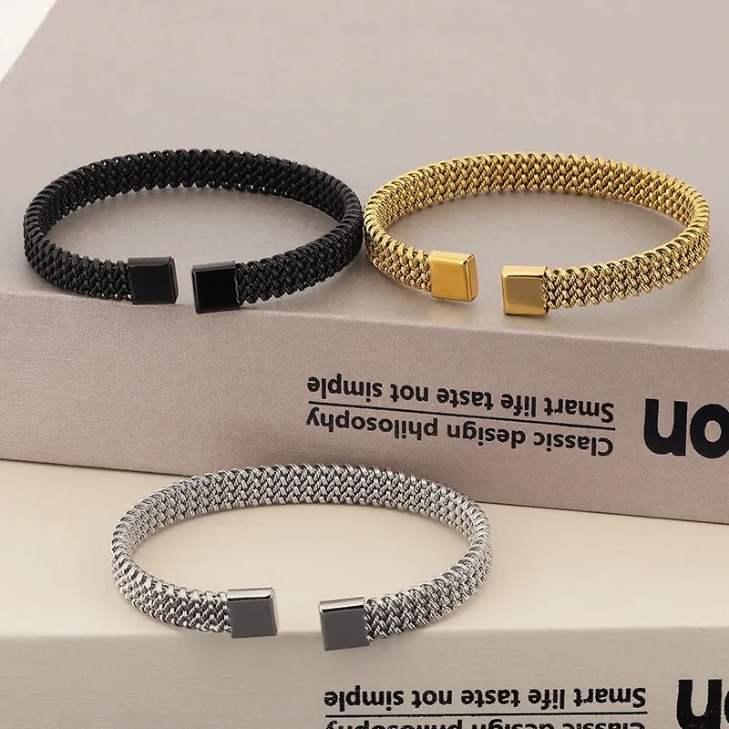 European and American Fashion Personality Stainless Steel Braided C-Shaped Open Temperament Bangle