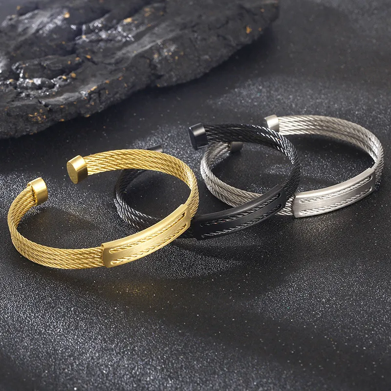 Popular Men's Personalized Stainless Steel Four Layer Steel Wire C-Shaped Open Bangle